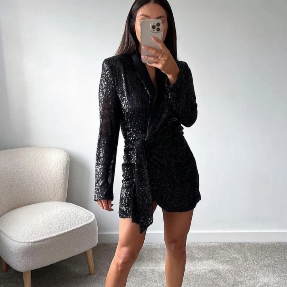 Zara Black Sequin Mini Dress - Picture 5 of 10